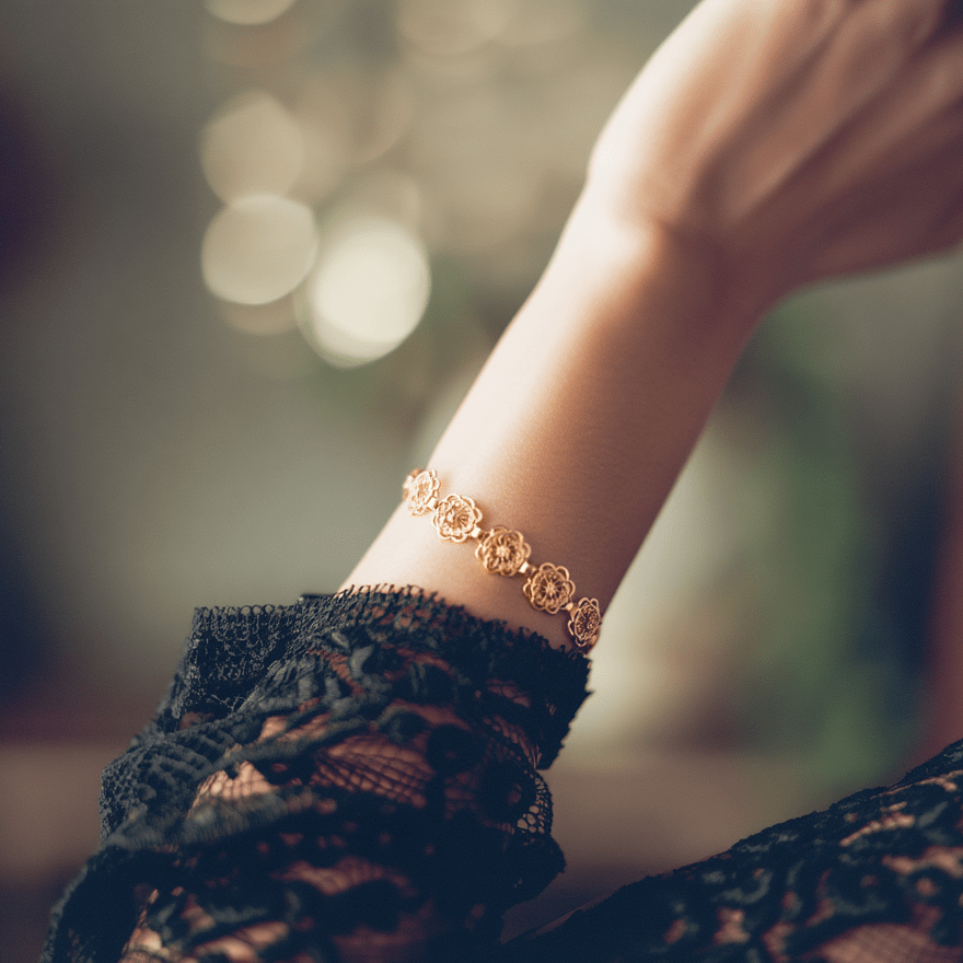 Pulseira em Ouro 19kl com Flores em Filigrana (18,5cm) - Loja do Ouro