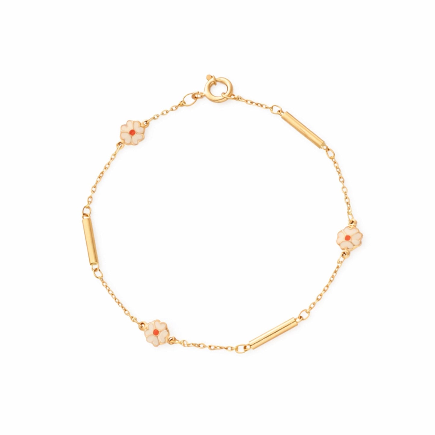 Pulseira em Ouro 19kl com Traves e Flores em Esmalte (18cm) - Loja do Ouro