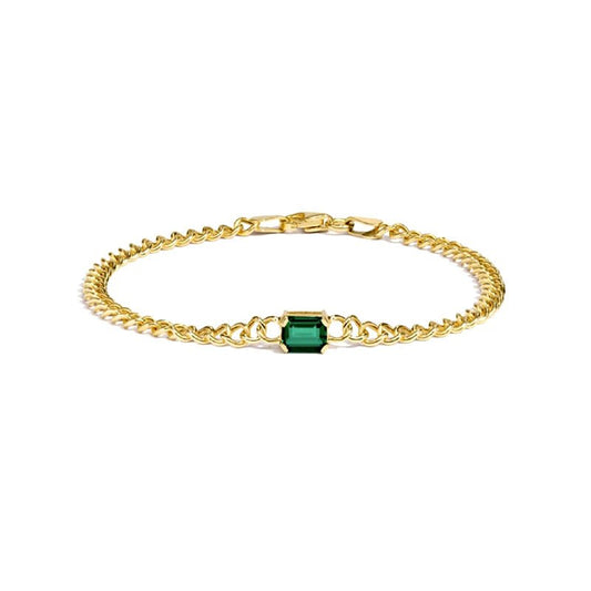 Pulseira em Prata Dourada com Zircão Verde - Loja do Ouro