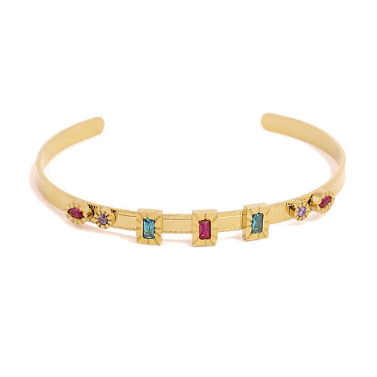 Pulseira Escrava em Aço com Zircónias Coloridas - Loja do Ouro