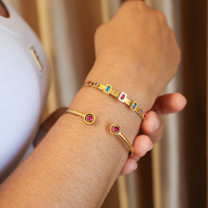 Pulseira Escrava em Aço com Zircónias Coloridas - Loja do Ouro