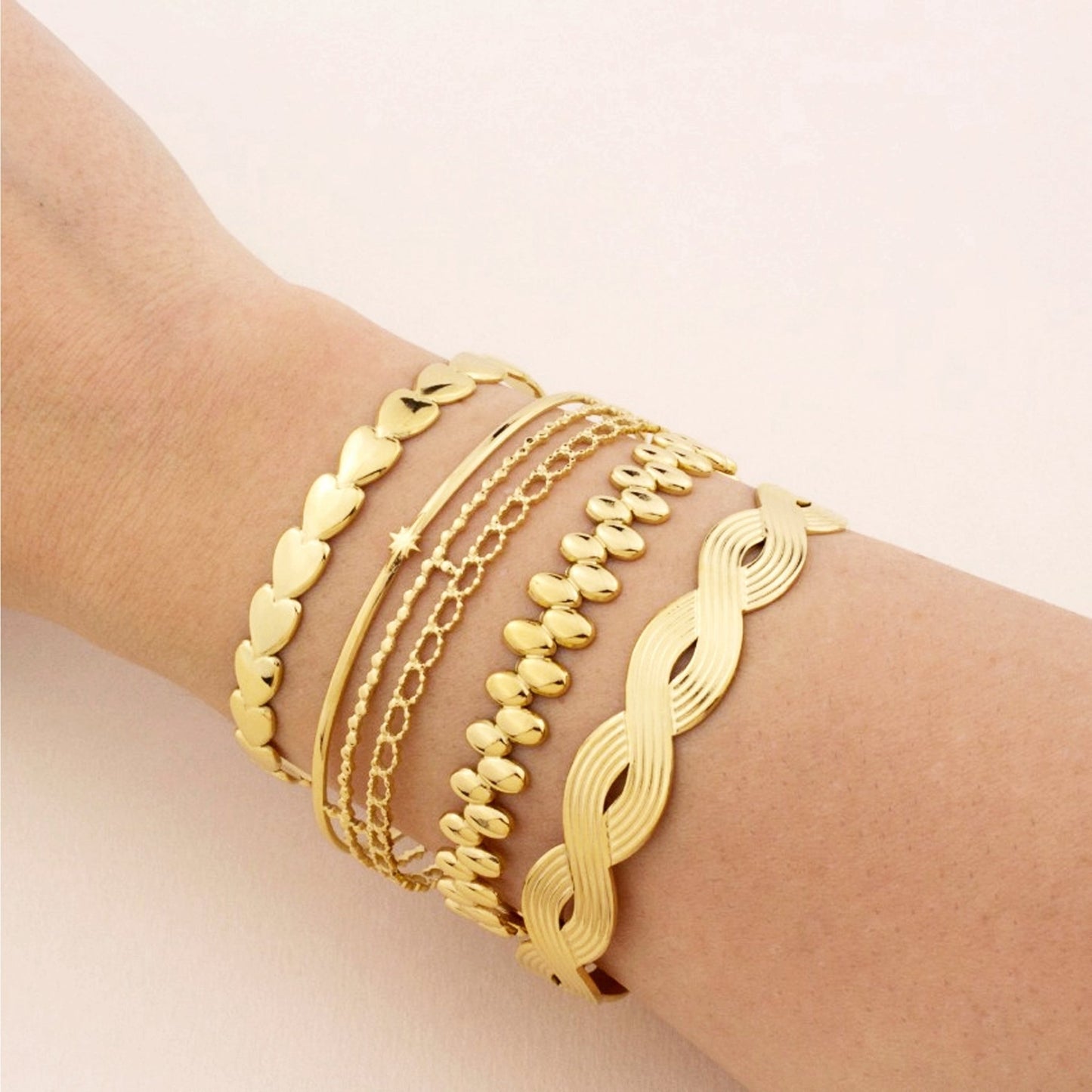 Pulseira Escrava em Aço Dourado com 3 Fiadas - Loja do Ouro