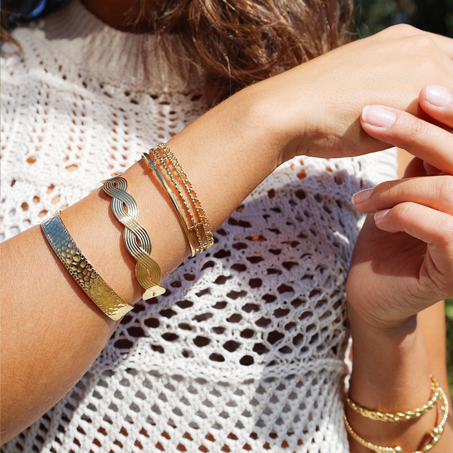 Pulseira Escrava em Aço Dourado com 3 Fiadas - Loja do Ouro