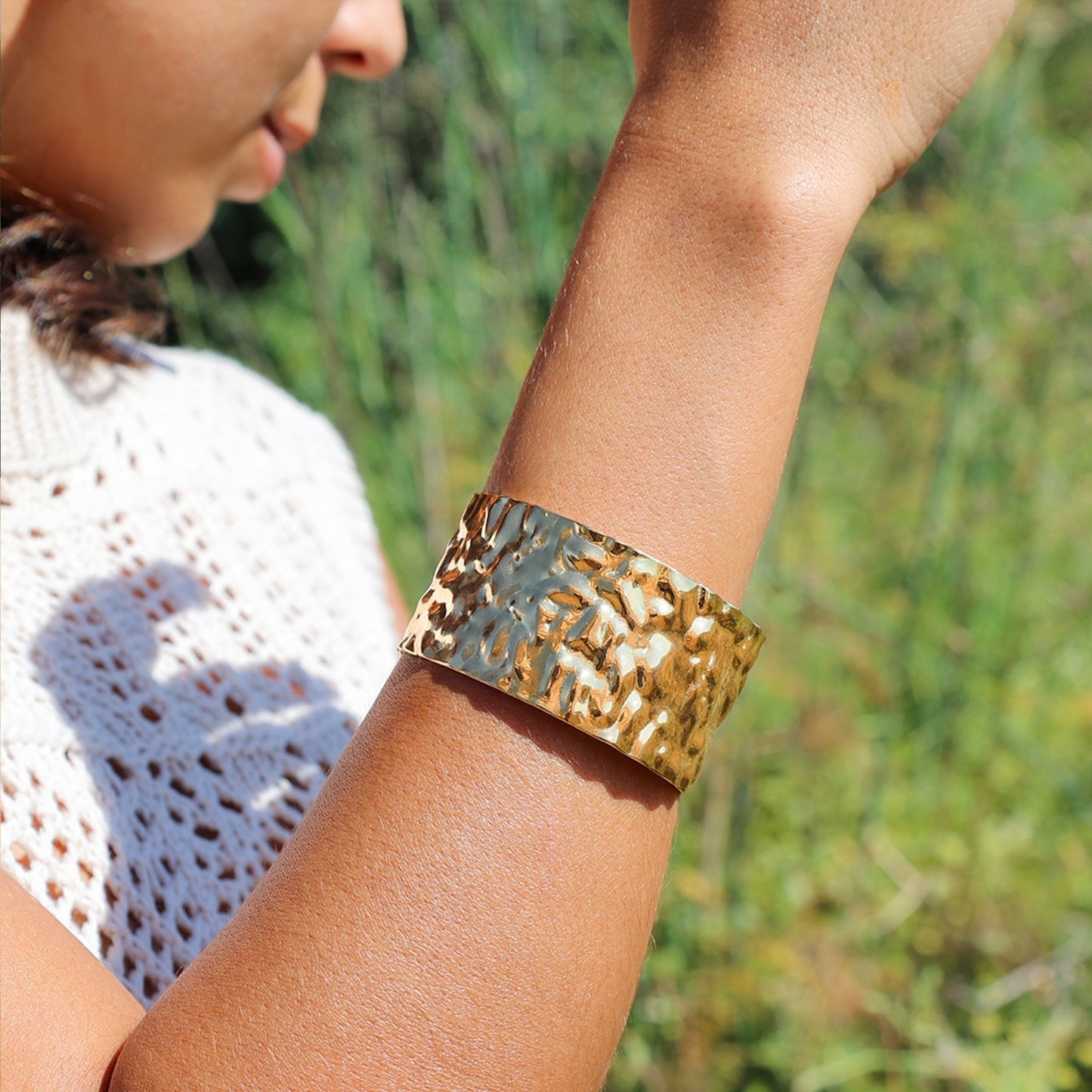 Pulseira Escrava Larga em Aço Dourado - Loja do Ouro