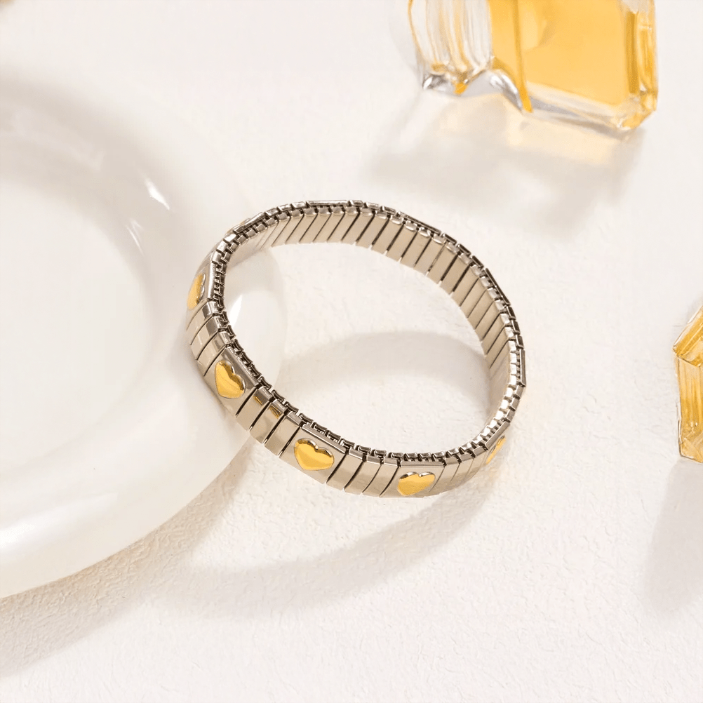 Pulseira For You em Aço com Corações Dourados - Loja do Ouro