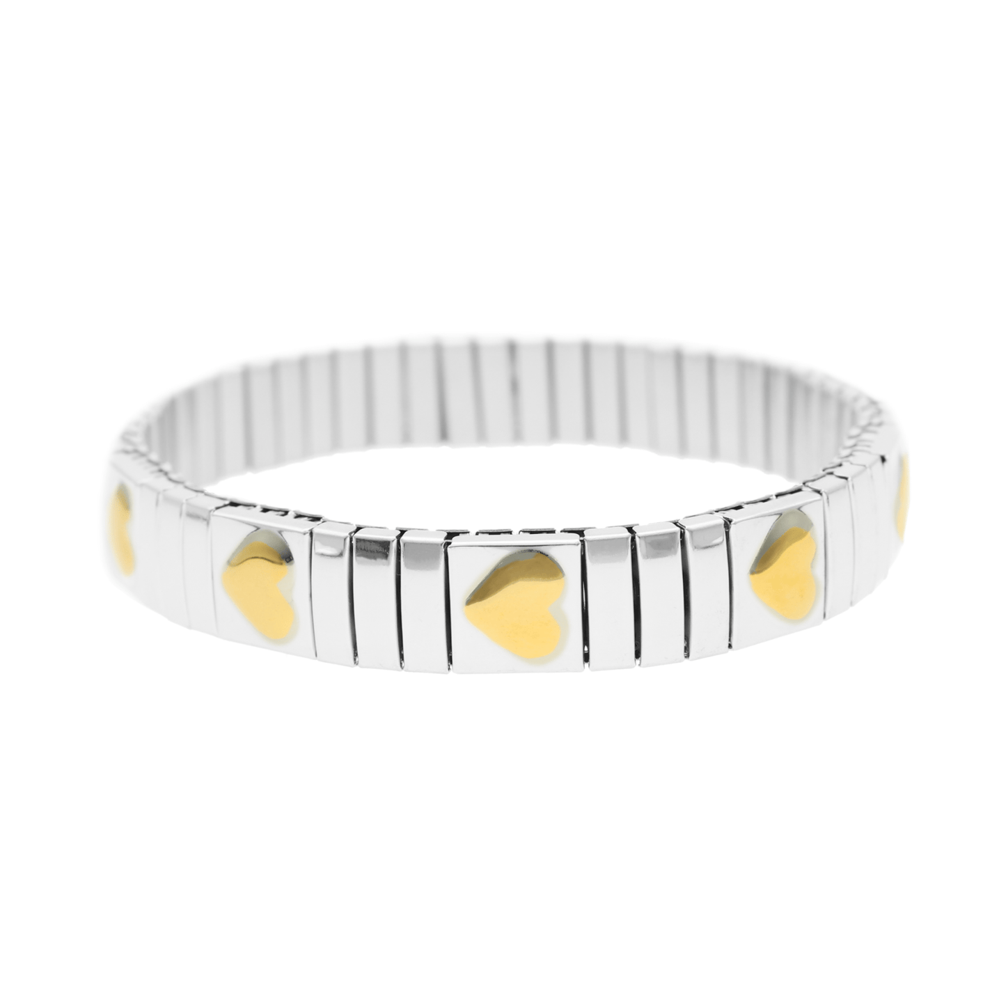 Pulseira For You em Aço com Corações Dourados - Loja do Ouro