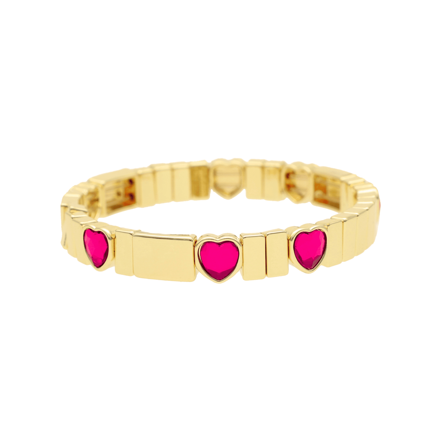 Pulseira Love Pink em Aço Inoxidável Dourado com Corações Coloridos - Loja do Ouro