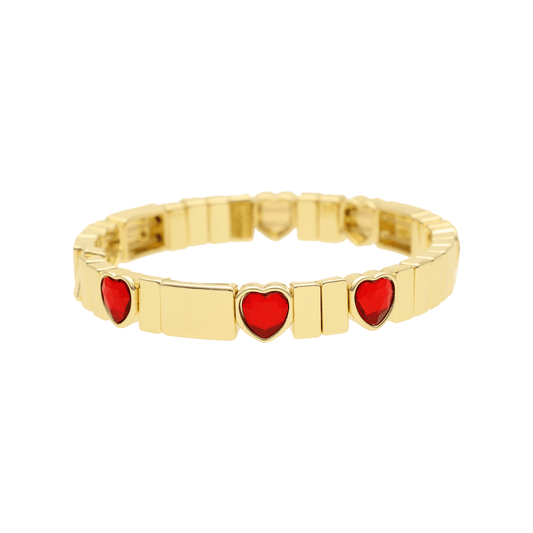 Pulseira Love Red em Aço Inoxidável Dourado com Corações Coloridos - Loja do Ouro