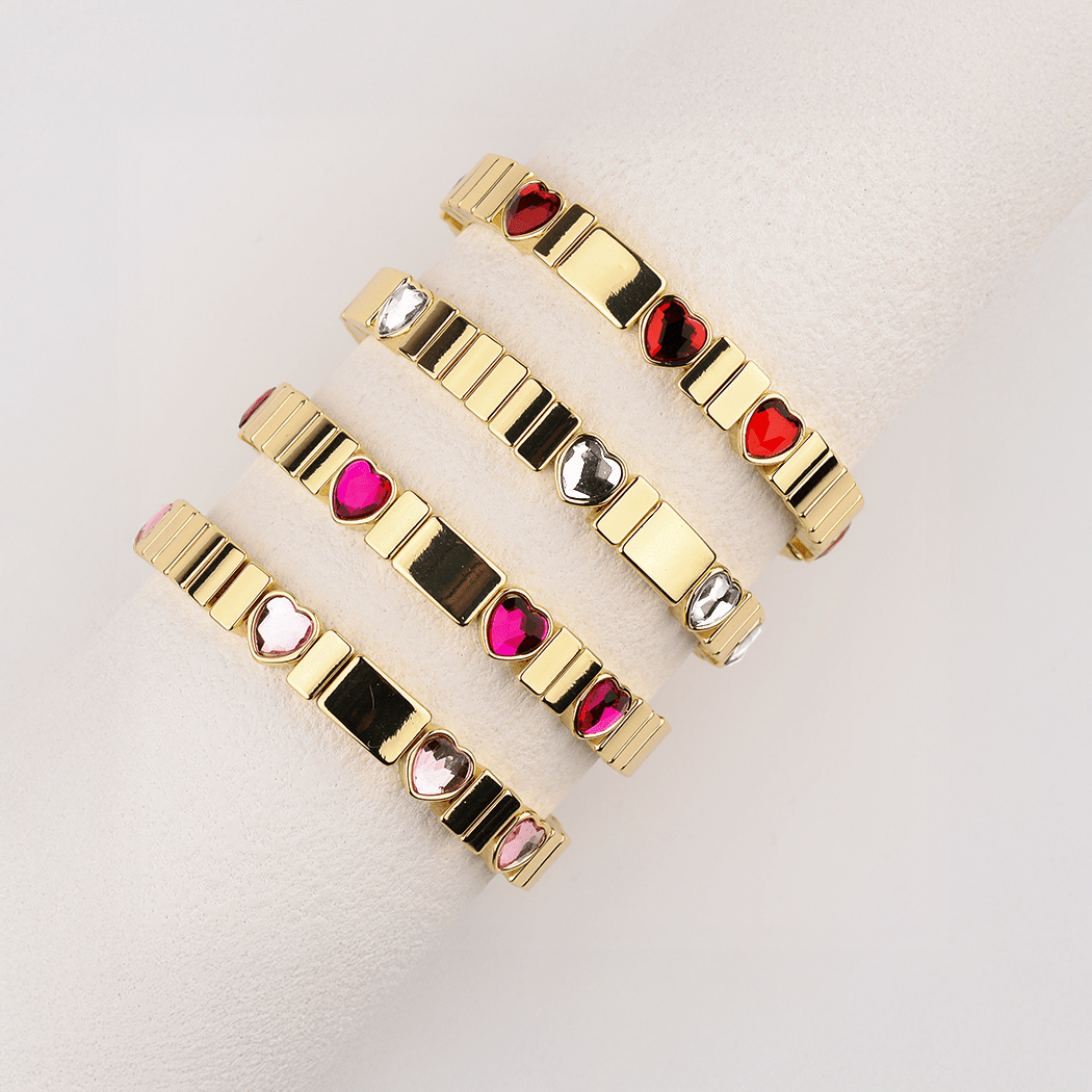 Pulseira Love Red em Aço Inoxidável Dourado com Corações Coloridos - Loja do Ouro