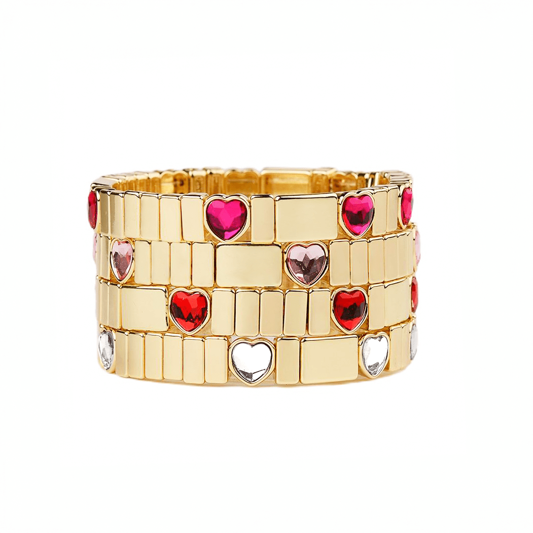 Pulseira Love Rose em Aço Inoxidável Dourado com Corações Coloridos - Loja do Ouro