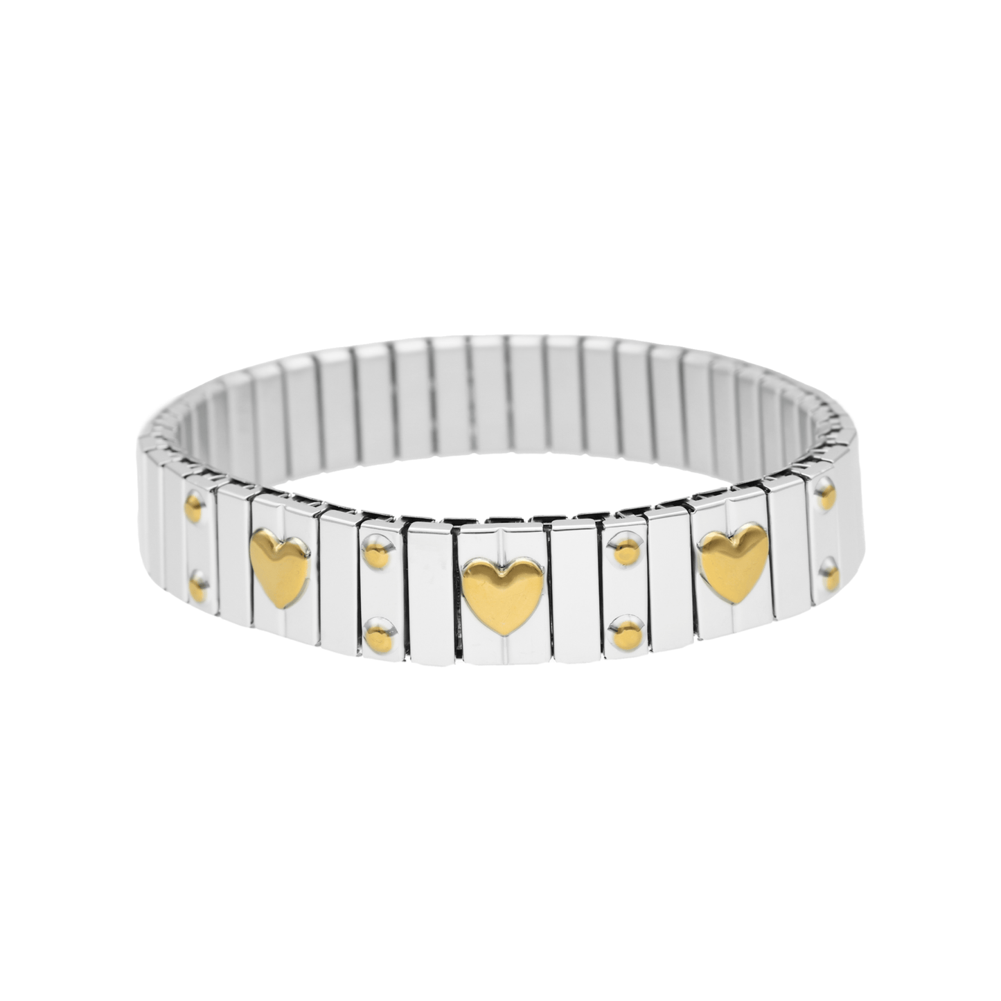 Pulseira Love You em Aço com Corações Dourados - Loja do Ouro