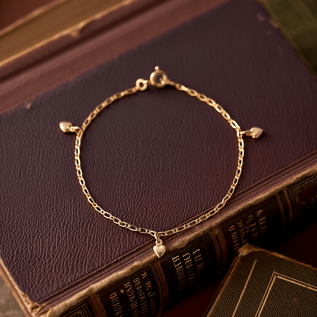 Pulseira Malha 1x1 com Corações em Ouro 19kl (15cm) - Loja do Ouro