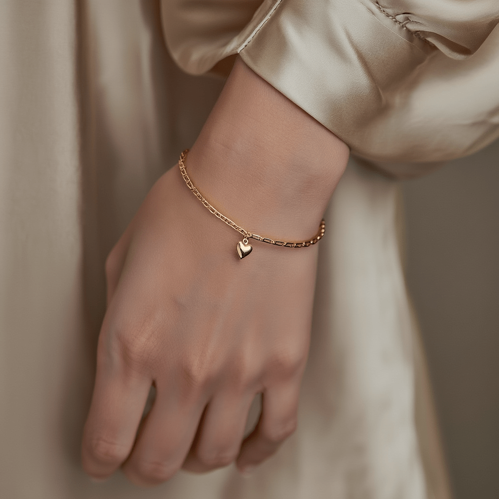 Pulseira Malha 1x1 com Corações em Ouro 19kl (15cm) - Loja do Ouro