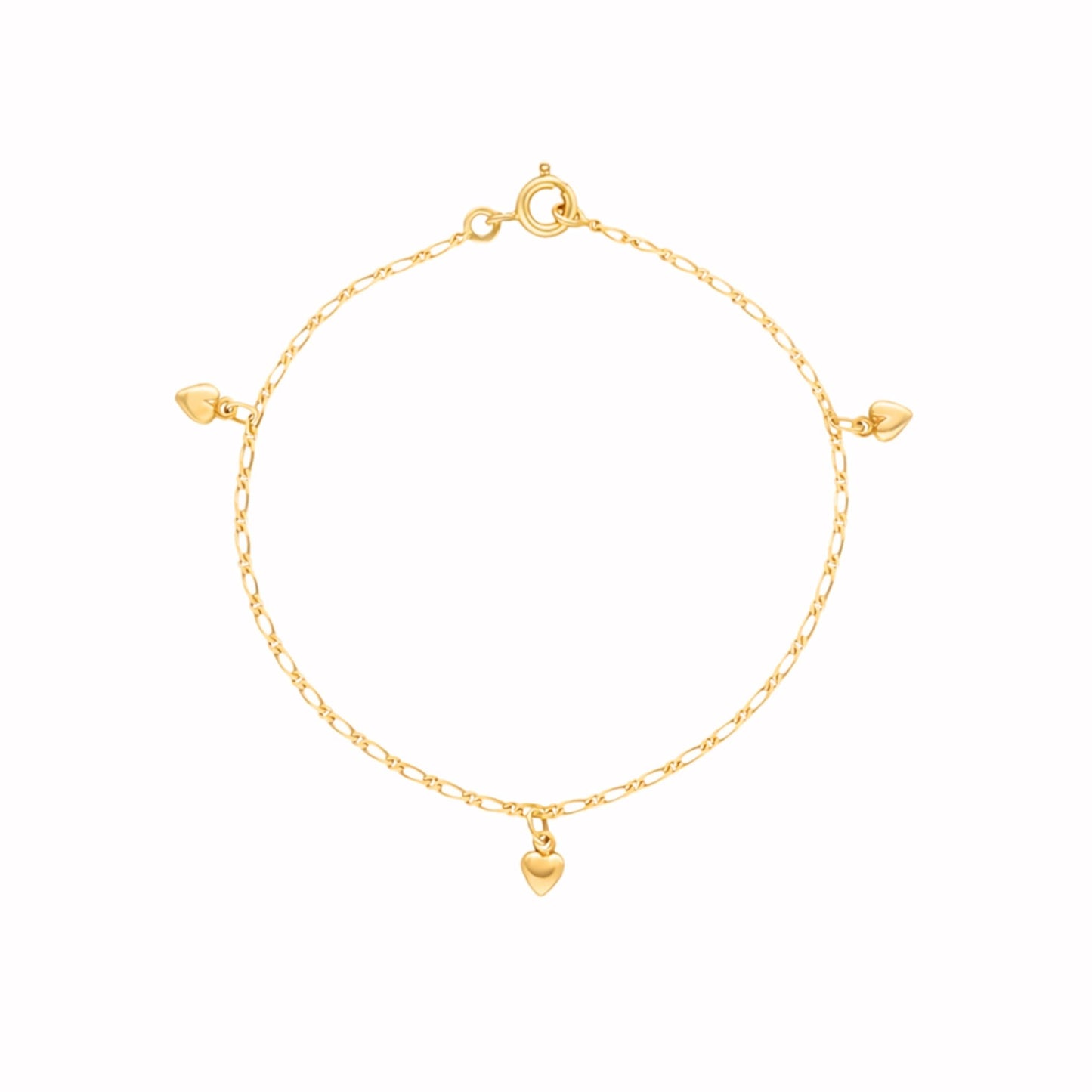 Pulseira Malha 1x1 com Corações em Ouro 19kl (15cm) - Loja do Ouro