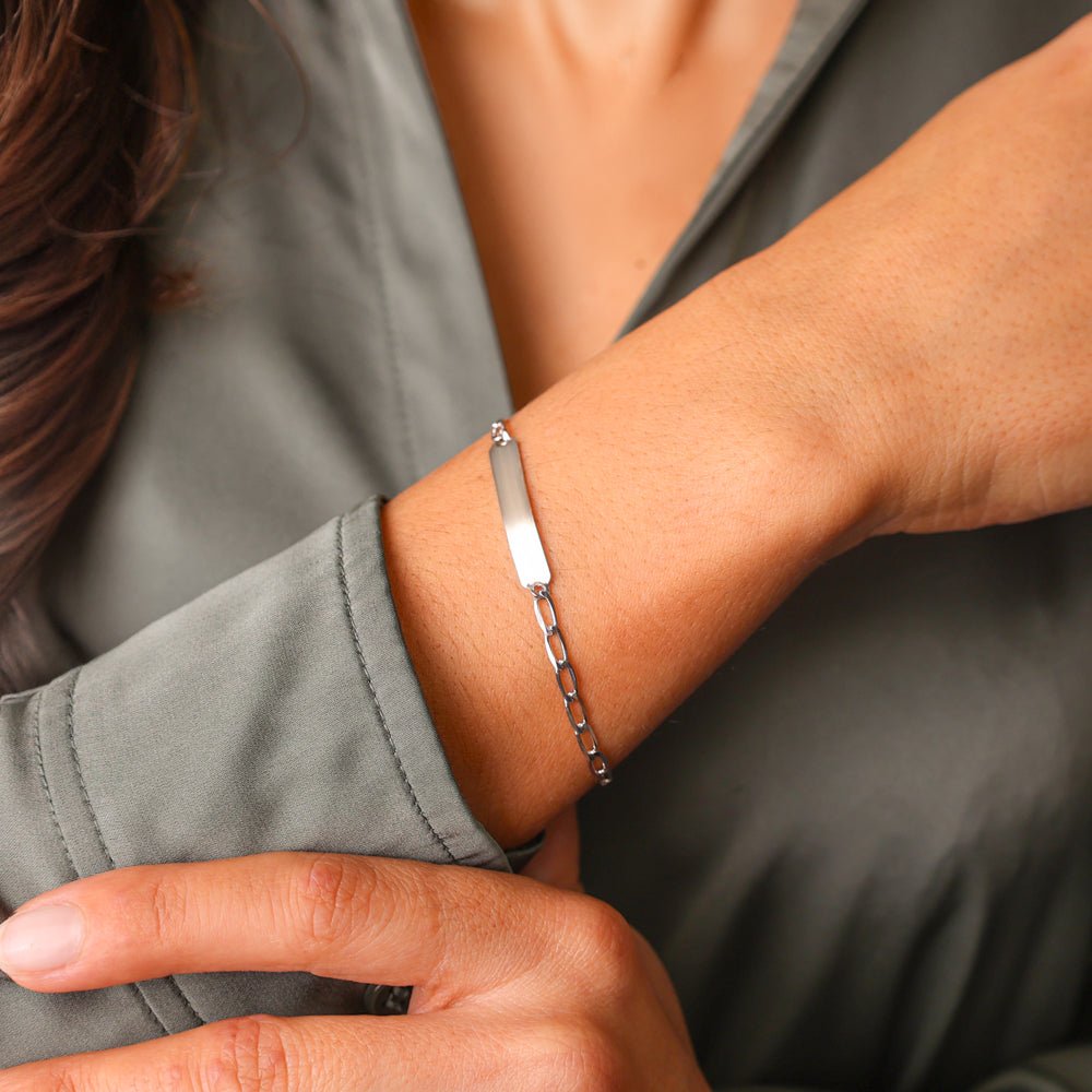 Pulseira Malha Barbela em Prata com chapa (15cm) - Loja do Ouro