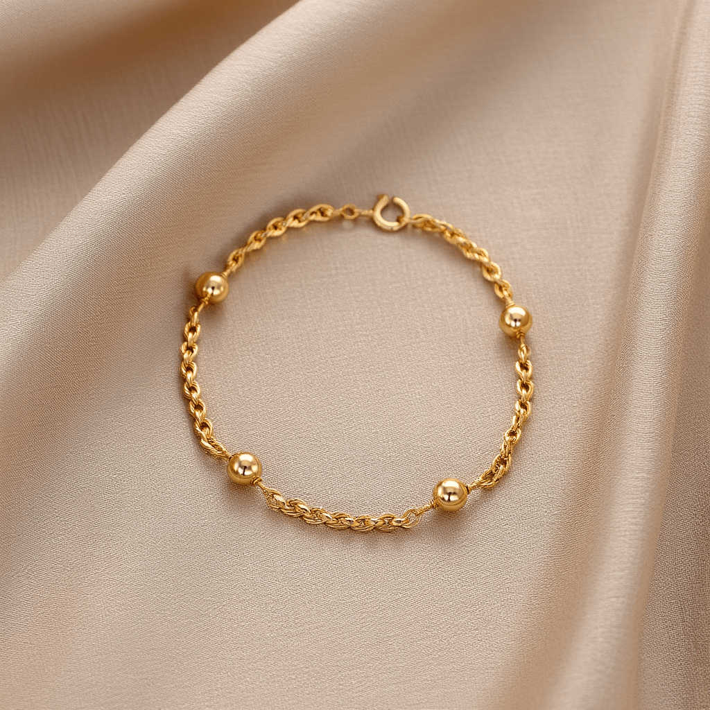 Pulseira Malha Corda com Esferas em Ouro 19kl (18cm) - Loja do Ouro