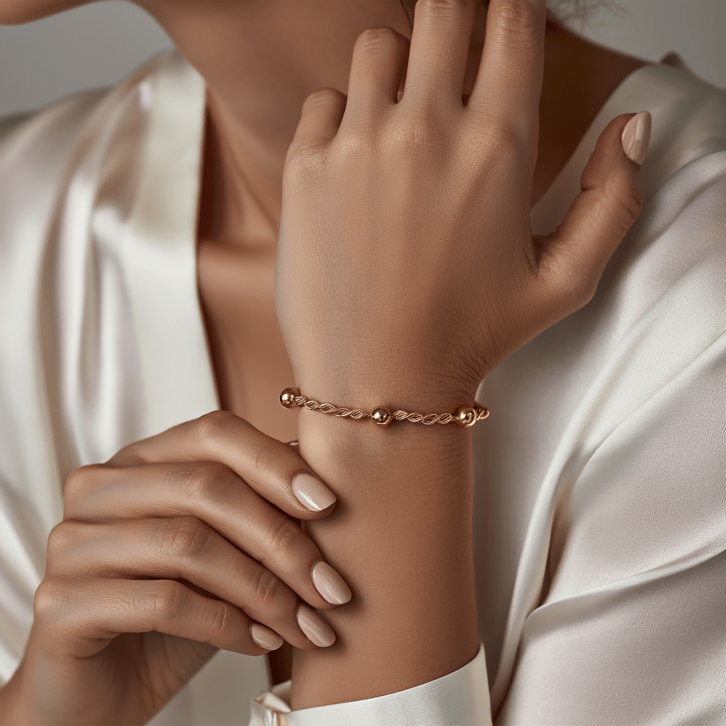 Pulseira Malha Corda com Esferas em Ouro 19kl (18cm) - Loja do Ouro