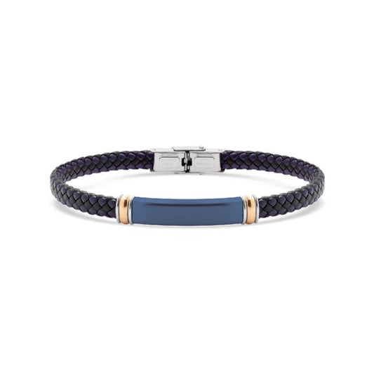 Pulseira Nautilus em Couro Preto e Aço com Chapa Azul - Loja do Ouro