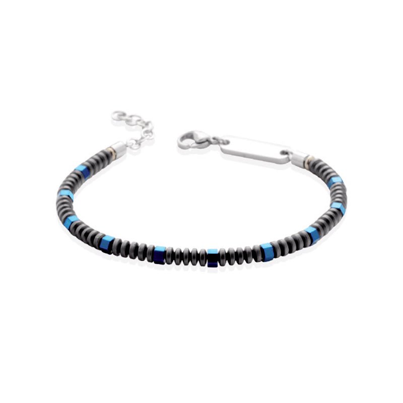 Pulseira Noctis em Aço Azul e Contas Cinza - Loja do Ouro