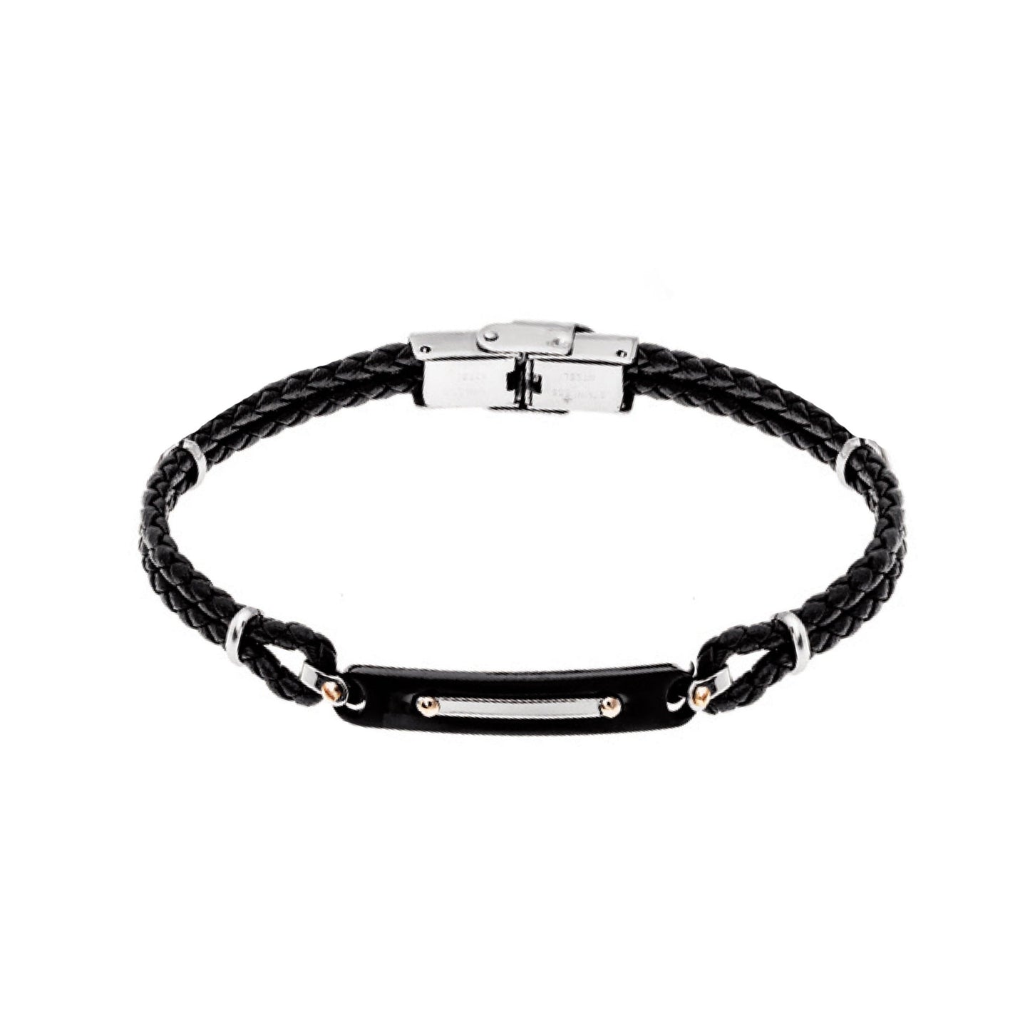 Pulseira Thor em Couro Preto Entrançado e Chapa em Aço Negro - Loja do Ouro