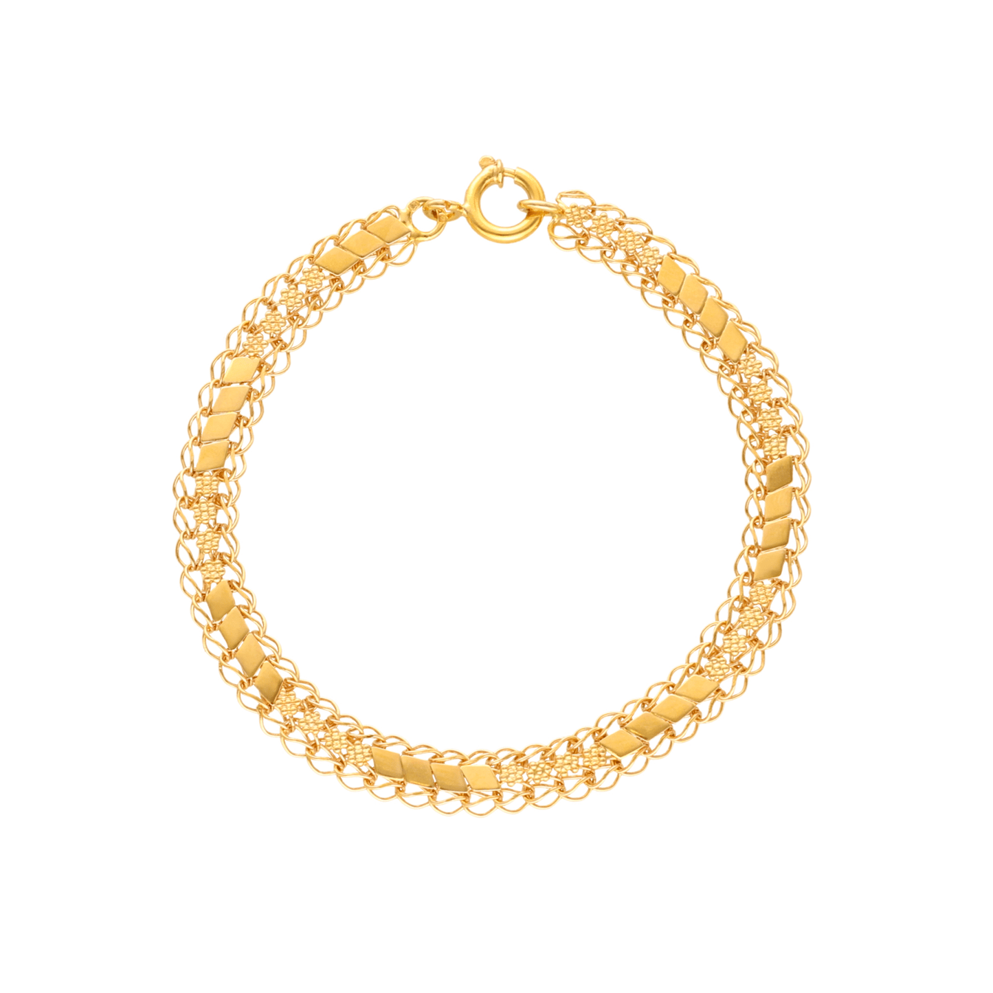 Pulseira Trabalhada em Ouro 19kl com Flores e Chapas (18,5cm) - Loja do Ouro