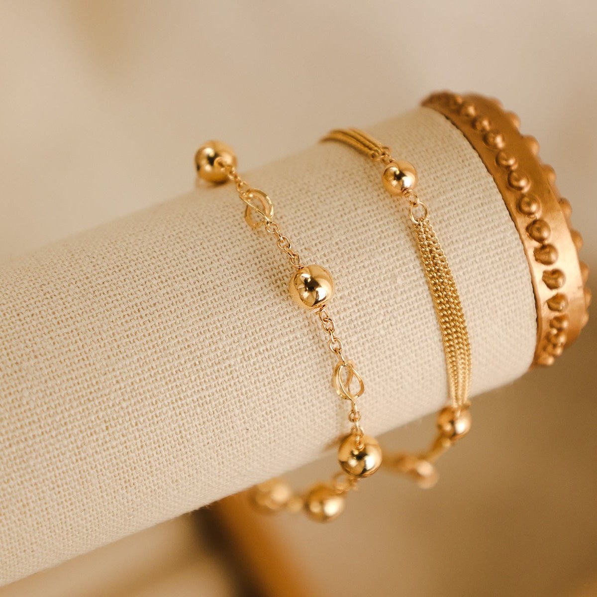 Pulseira Tripla em Ouro de 19kl com Esferas (18cm) - Loja do Ouro