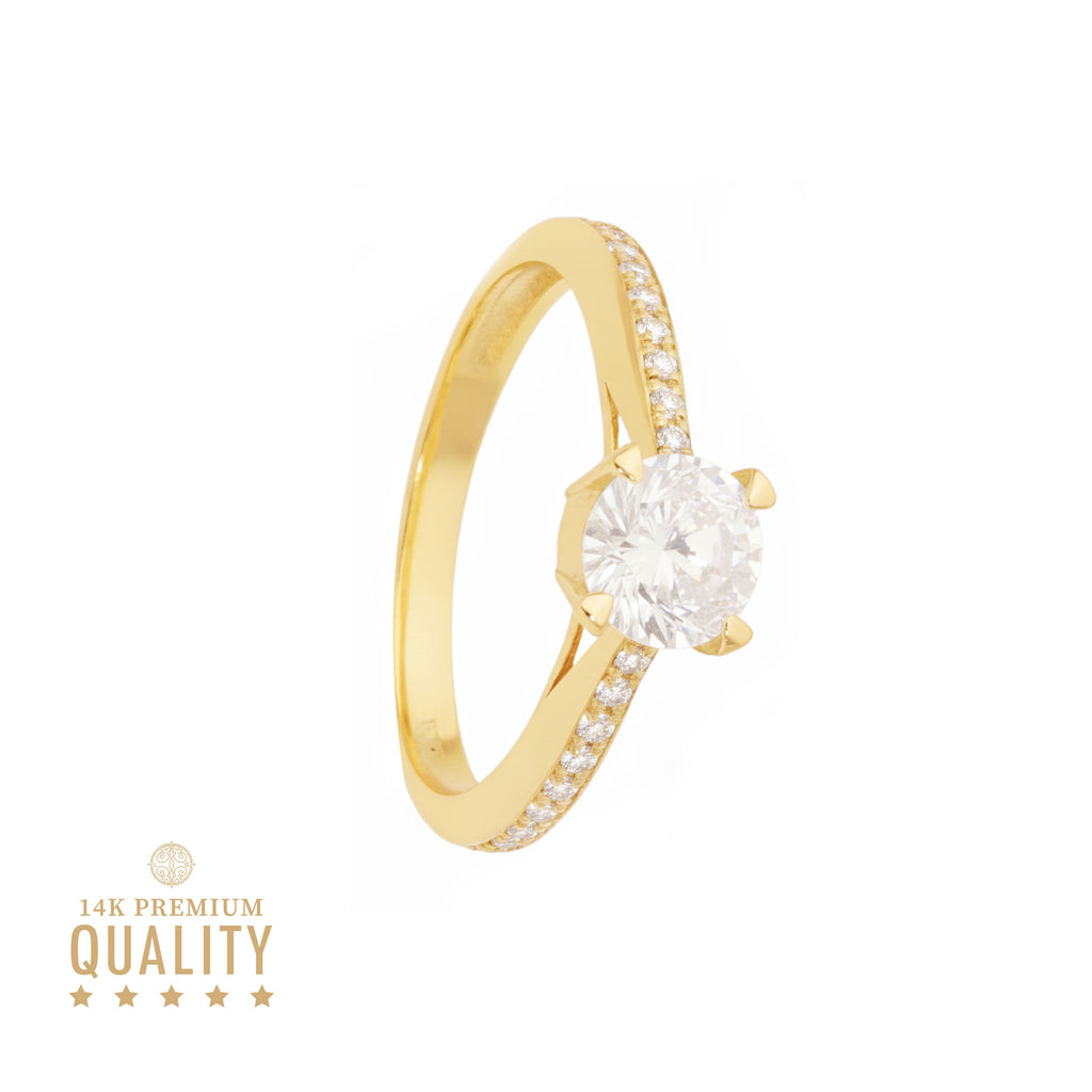 Anel Solitário Lady Sarah em Ouro 14kl com Zircónias