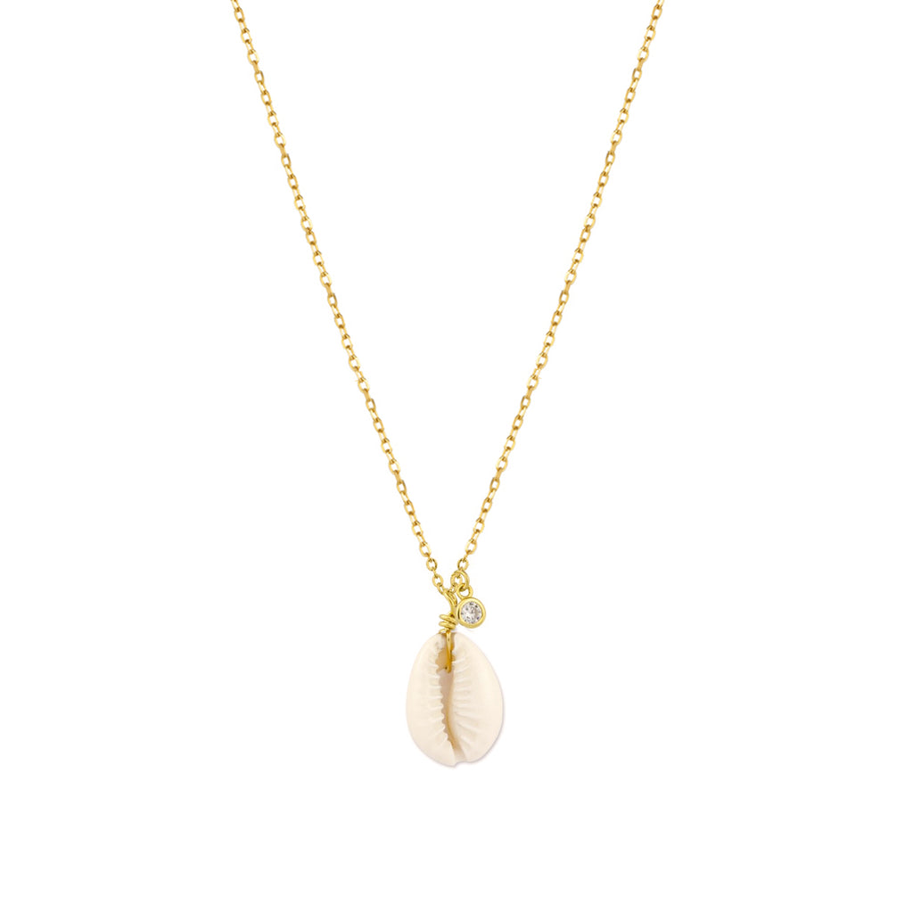 Fio em Prata Dourada com Buzio Branco e Zirconia