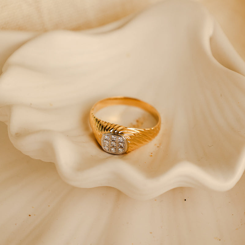 Anel Bicolor em Ouro 19kl com Diamantes (T24)