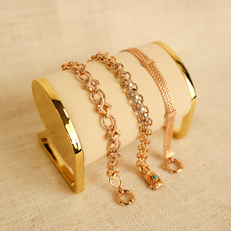 Pulseira Baronesa em Ouro 19kl com Elos Lapidados e Elos Ovais (20.5cm)