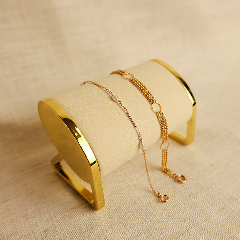 Pulseira em Ouro 19kl com Três Fiadas em Elos Portugueses (18cm)
