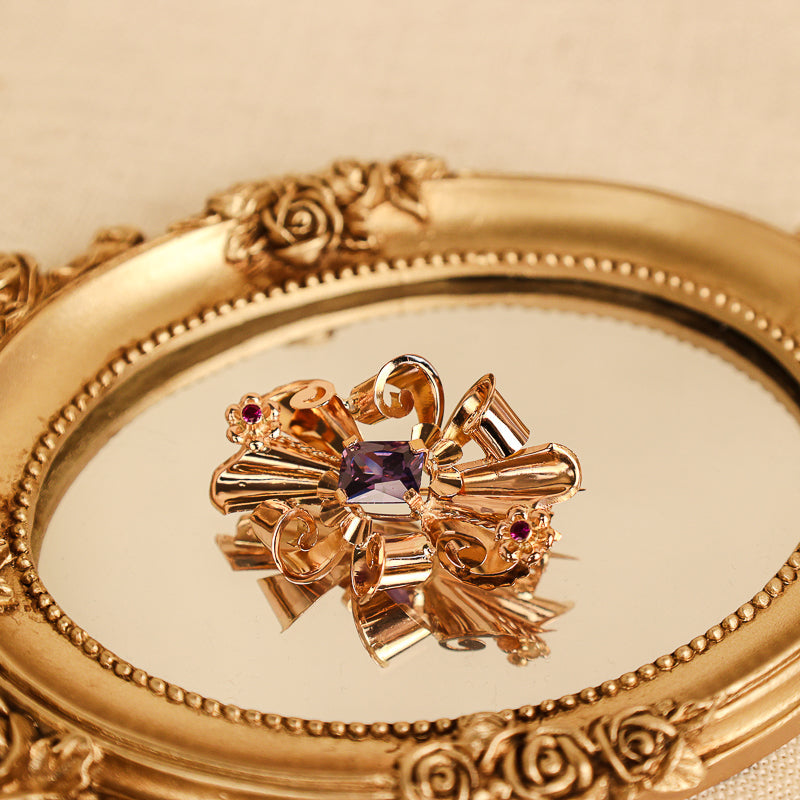 Alfinete de Peito em Ouro 19kl com Tanzanite Roxa e Rubis