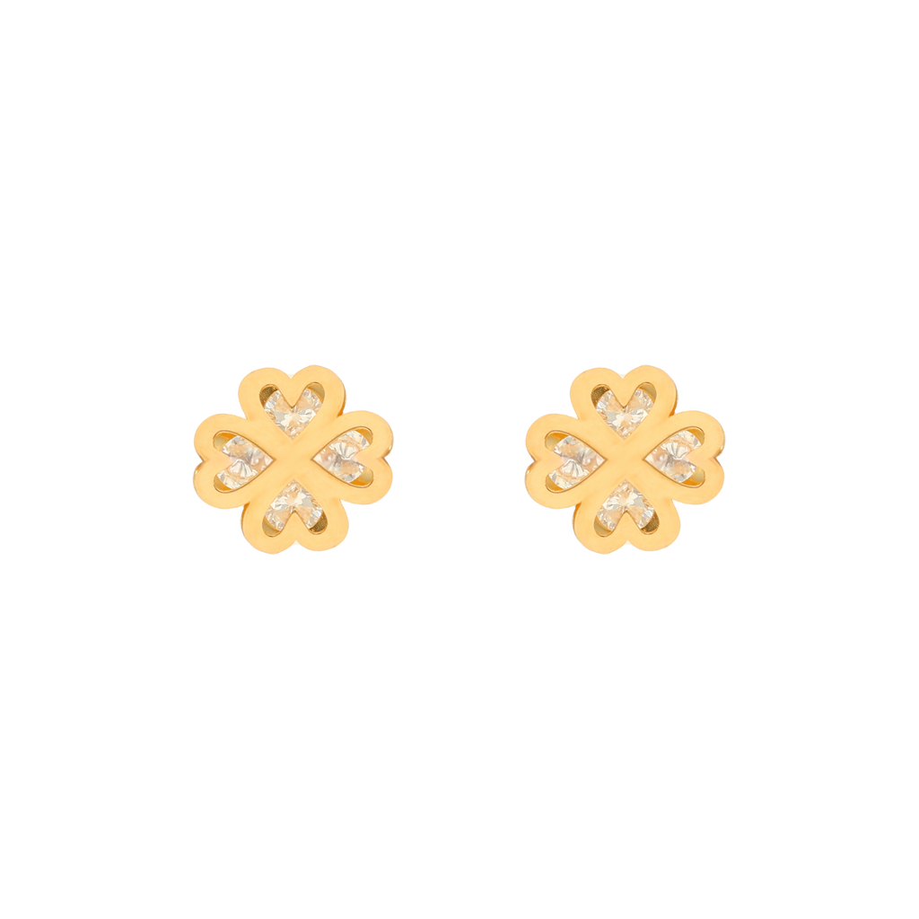 Brincos Trevo em Ouro 19kl com Zircónias (0.9cm)
