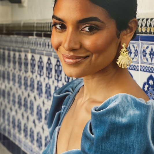 Brincos Leque em Prata Dourada (3.6cm)