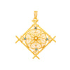 Medalha Floral em Filigrana Ouro 19kl com Turquesas e Pérola (4.5cm)