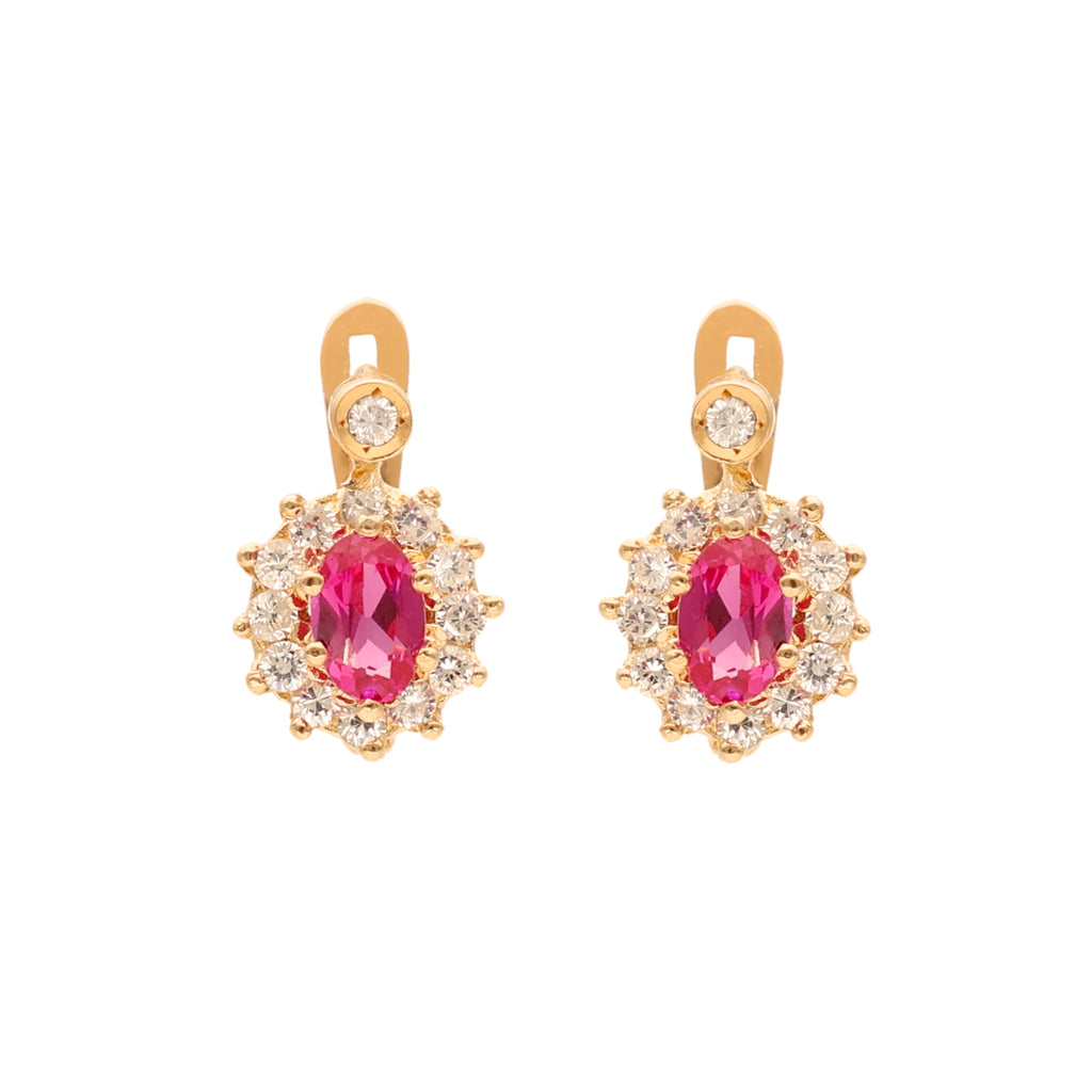 Brincos Chuveiro em Ouro 19kl com Topazio Rosa e Zirconias
