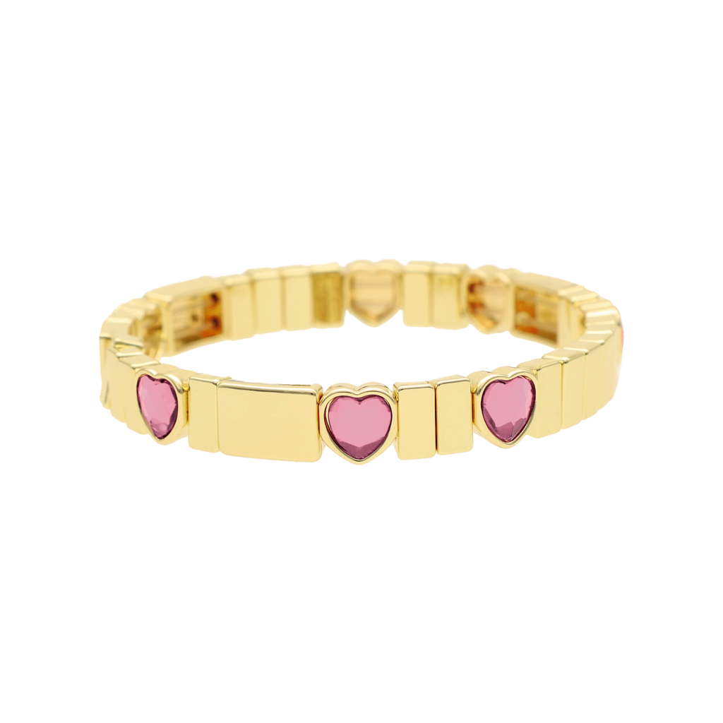 Pulseira Love Rose em Aço Inoxidável Dourado com Corações Coloridos