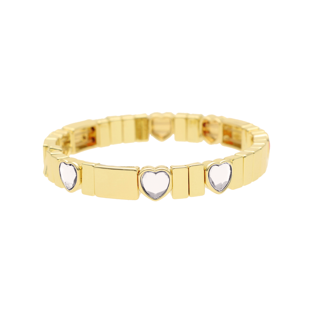 Pulseira Love White em Aço Inoxidável Dourado com Corações