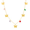 Colar Butterfly em Aço Dourado com Pedras Coloridas