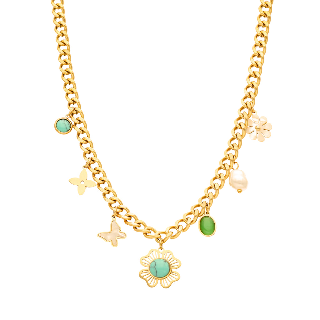 Colar Flower com Pendentes em Aço Dourado