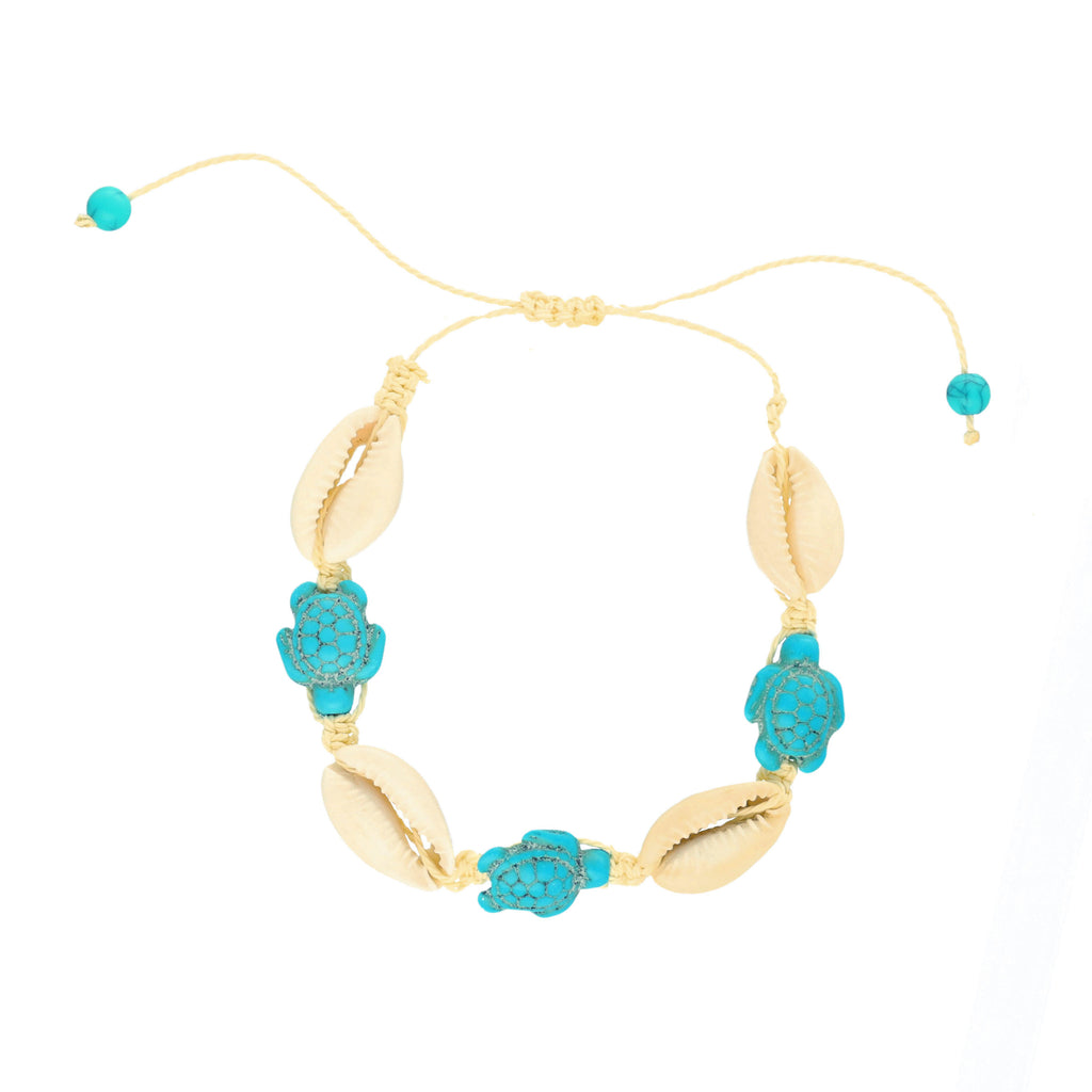 Pulseira com Tartarugas Turquesa e Búzios