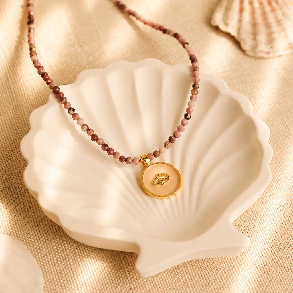 Fio Aura em Prata Dourada e Contas Rosa - Loja do Ouro