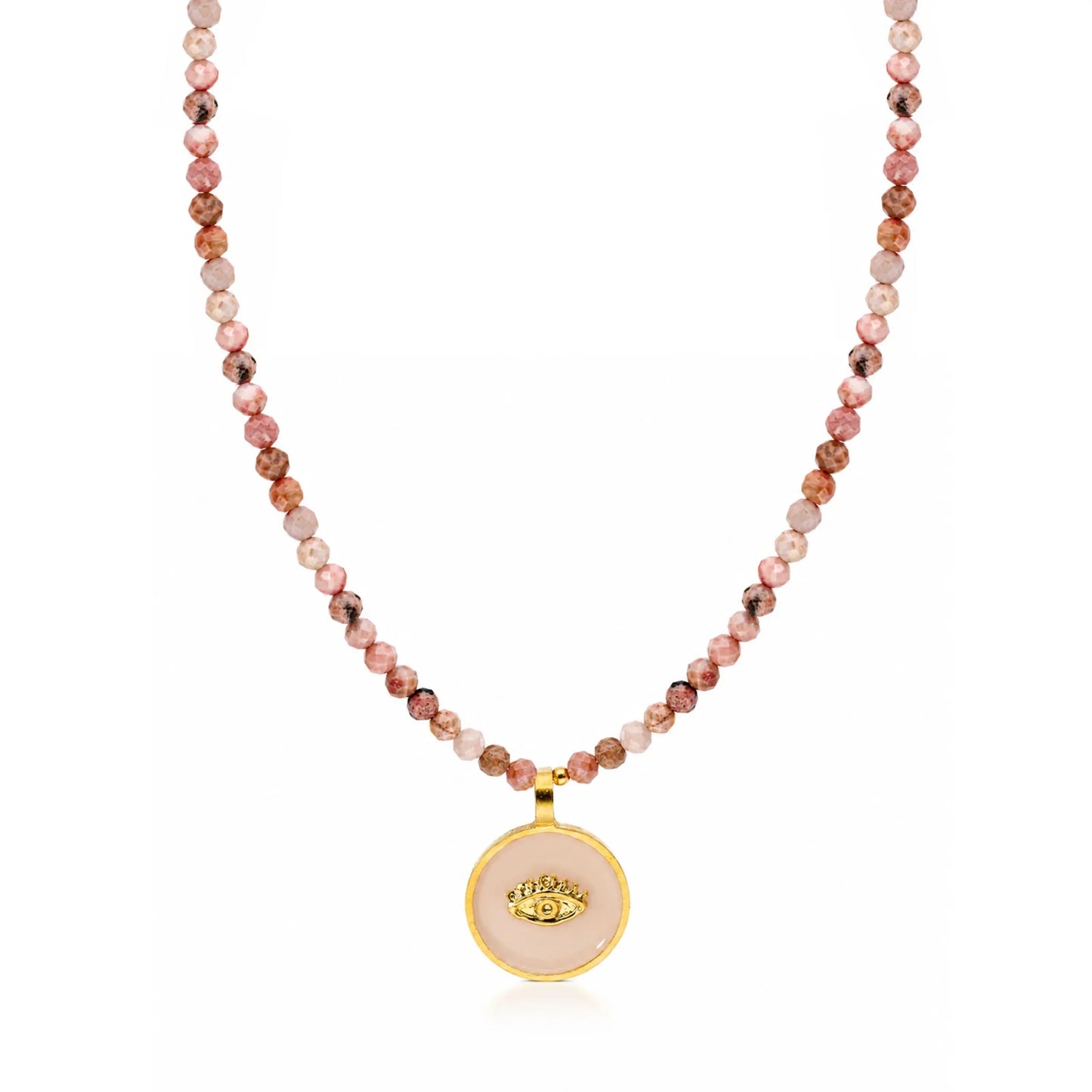 Fio Aura em Prata Dourada e Contas Rosa - Loja do Ouro