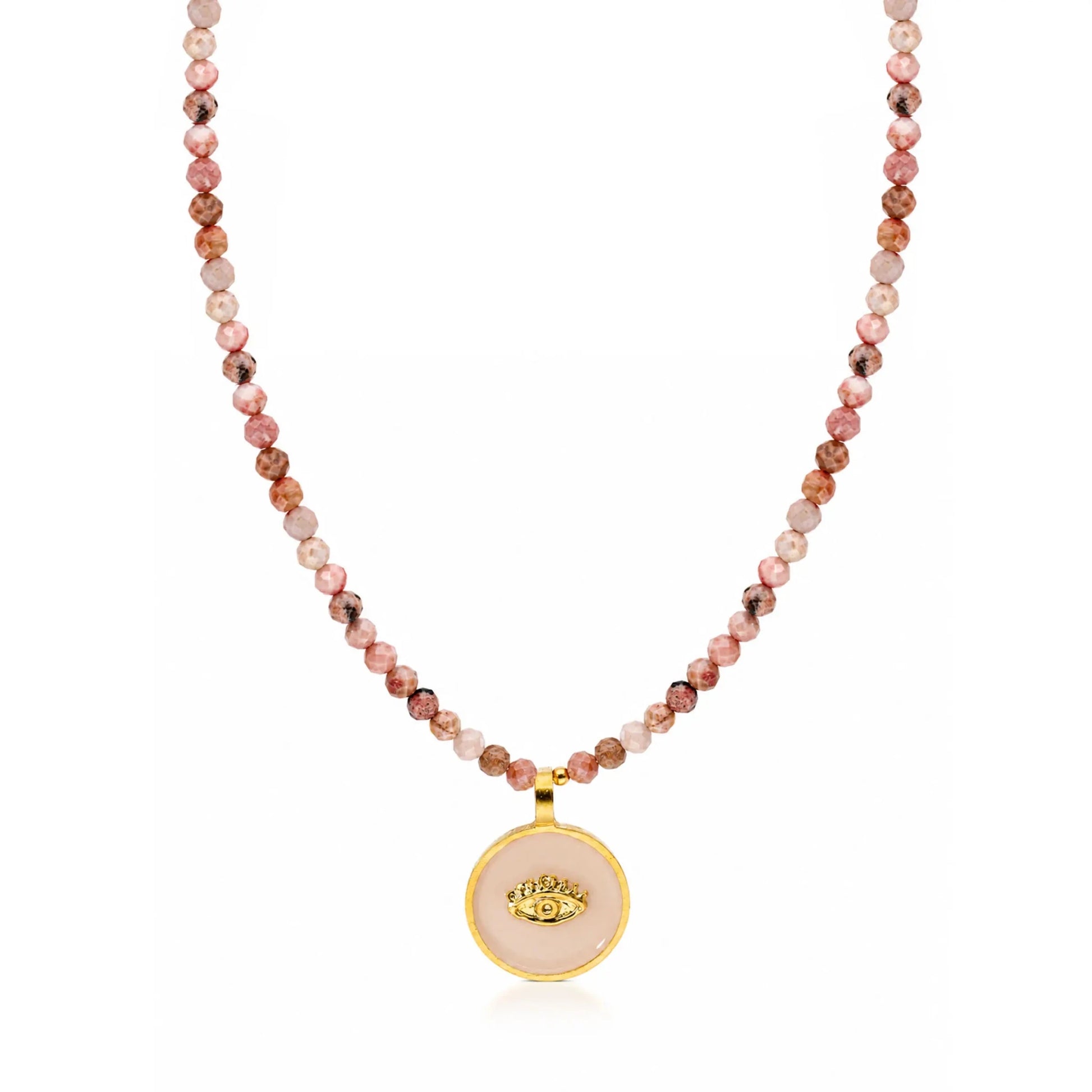 Fio Aura em Prata Dourada e Contas Rosa - Loja do Ouro