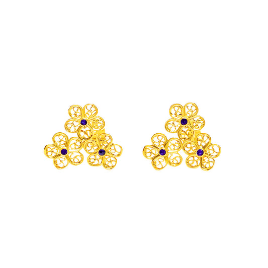 Brincos Flores com Esmalte em Prata Dourada (1.7cm)