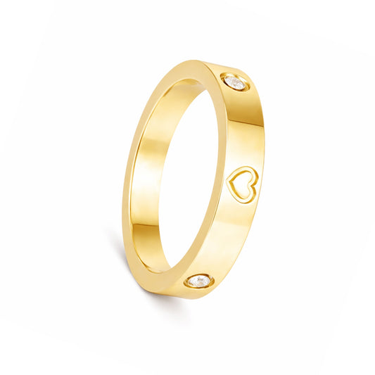 Anel em Prata Dourada com Corações e Zircónias