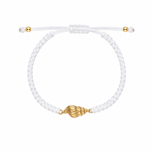 Pulseira em Nylon Branco com Buzio em Prata Dourada