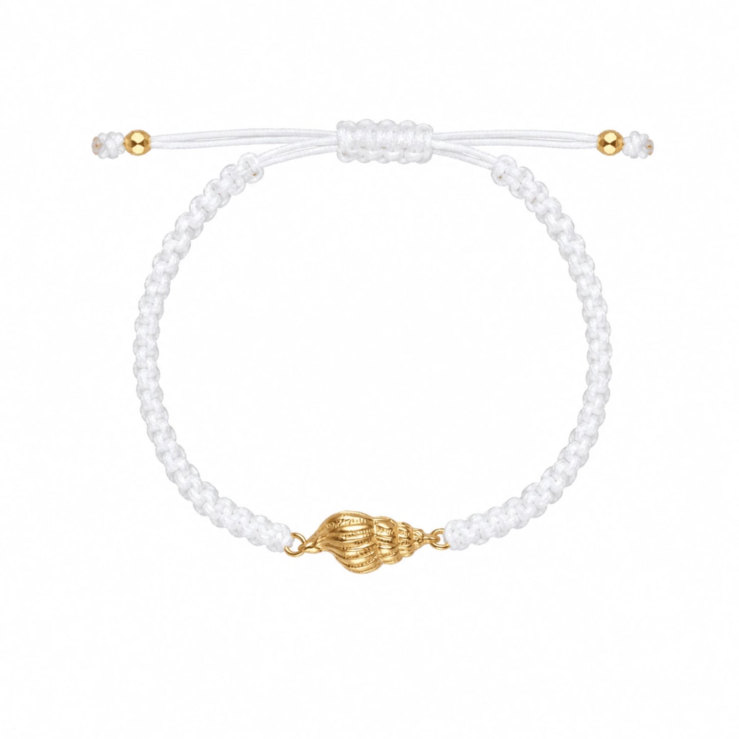 Pulseira em Nylon Branco com Búzio em Prata Dourada - Loja do Ouro