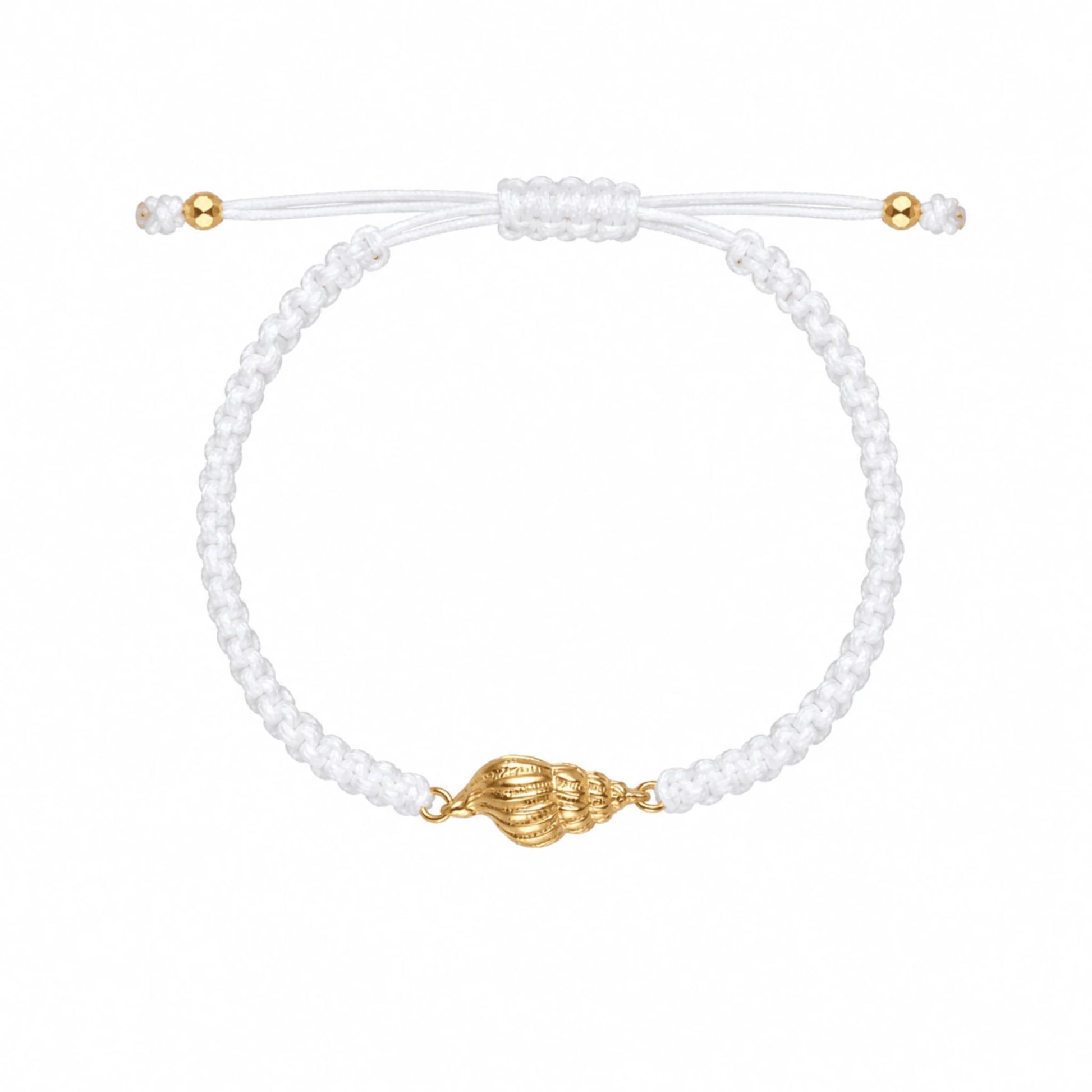 Pulseira em Nylon Branco com Búzio em Prata Dourada - Loja do Ouro
