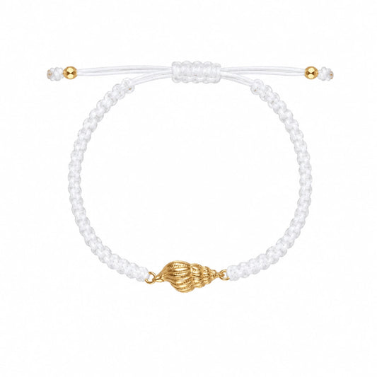 Pulseira em Nylon Branco com Búzio em Prata Dourada - Loja do Ouro